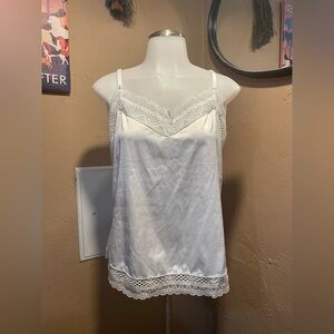 Frederick’s of Hollywood White Lace Trim  Camisole Tank Top Size Large